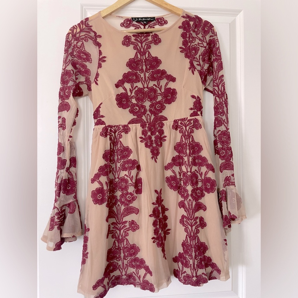 For Love and Lemons Baby Doll Dress Sheer Detail and Embroidered Blooms. Size S
